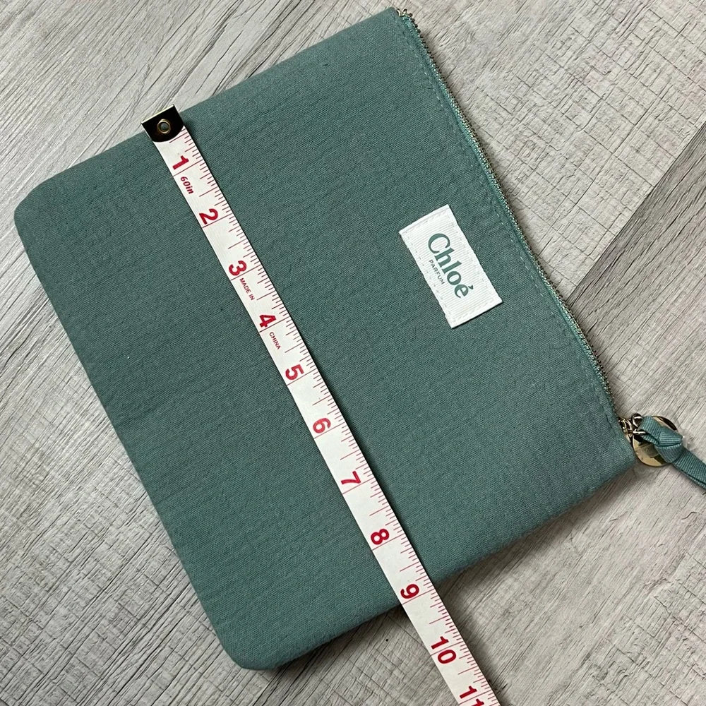 CHLOE Parfum Naturelle Cosmetic Bag Zipped Clutch - Turquoise Cotton Gauze Pouch